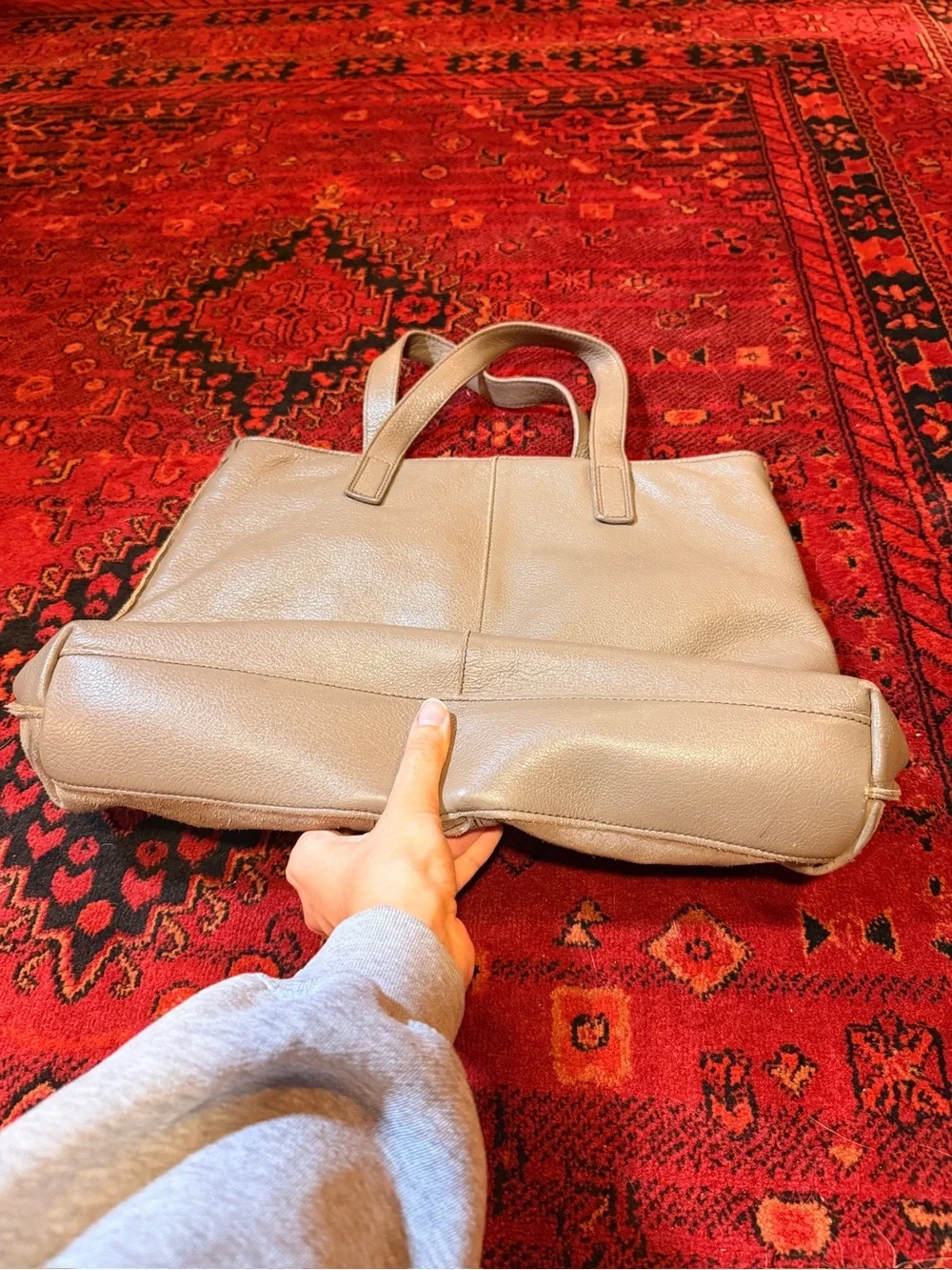 Neutral Taupe Leather & Suede Tote Bag - Versatile Everyday Carry